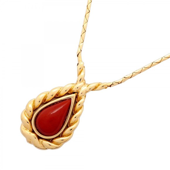 Christian Dior Drop Motif Necklace, GP Plated Gold, Red, Women's - Picture 1 of 6